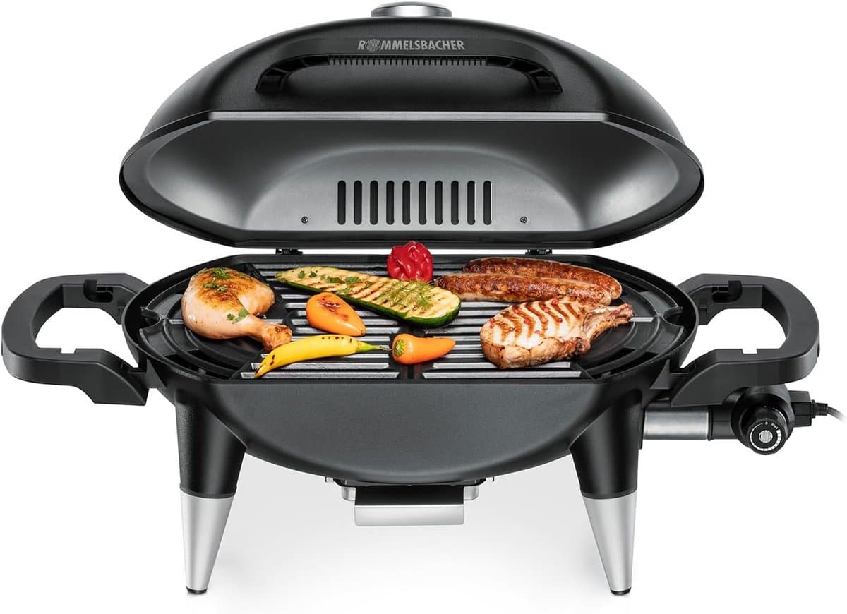 krachtige elektrische tafelbarbecue met gietijzeren rooster en deksel