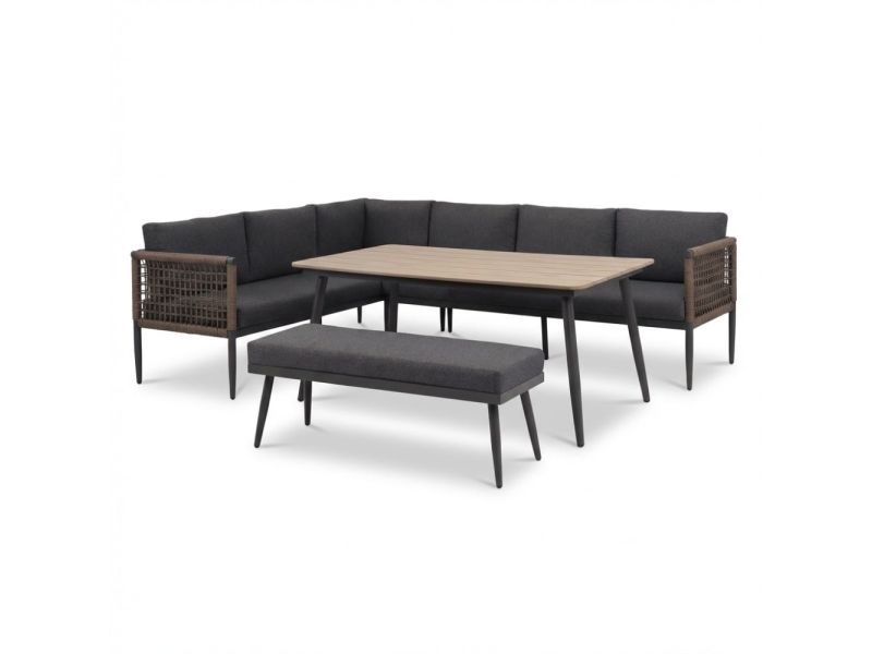 Liana dining loungeset 8 personen | wicker + aluminium | antraciet | 4-delig - 197x193cm