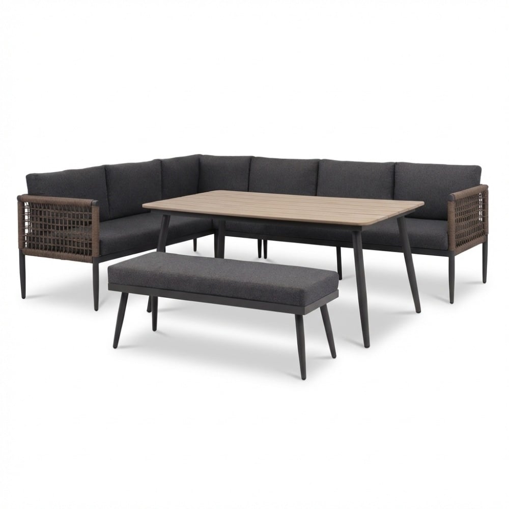 liana dining loungeset 8 personen | wicker + aluminium | antraciet | 4 delig 197x193cm