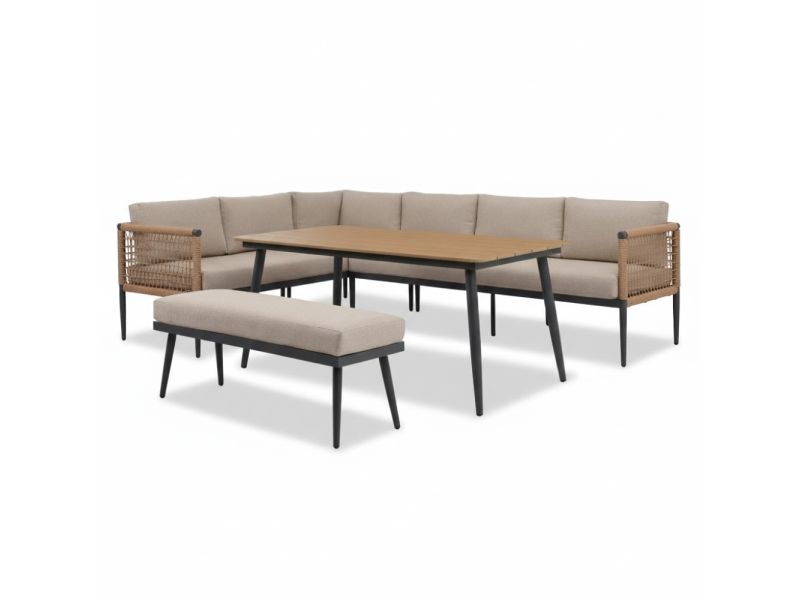 Liana dining loungeset 8 personen | wicker + aluminium | zand | 4-delig - 197x193cm