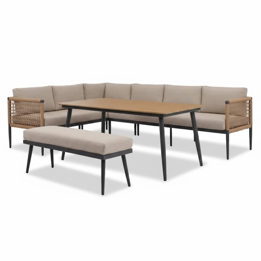 liana dining loungeset 8 personen | wicker + aluminium | zand | 4 delig 197x193cm