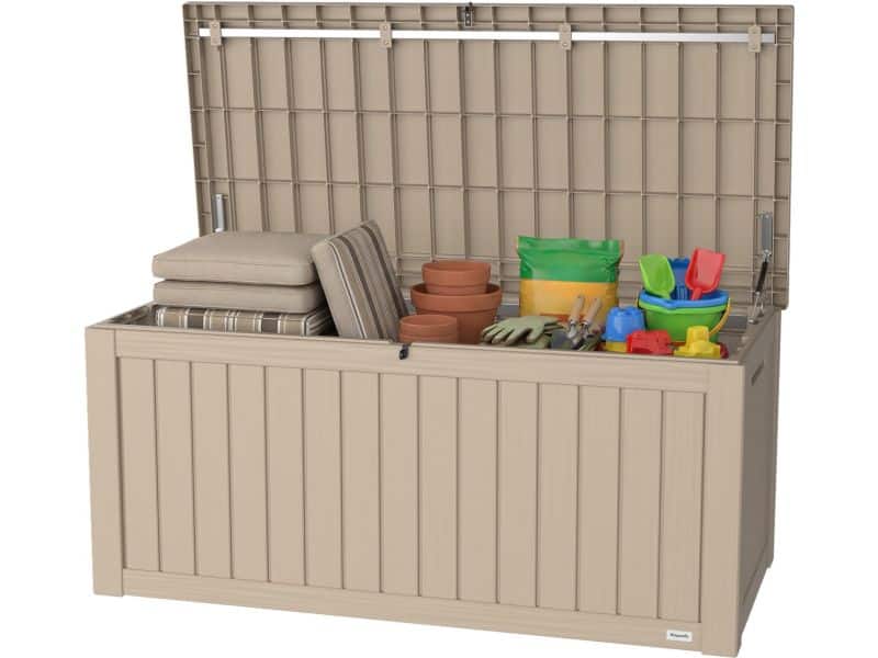 LifeGoods Opbergbox - 450L - Kussenbox - Waterdicht - Tuinkussenbox - Roestvrij - Tuinbox - 142x67x60 cm - Beige