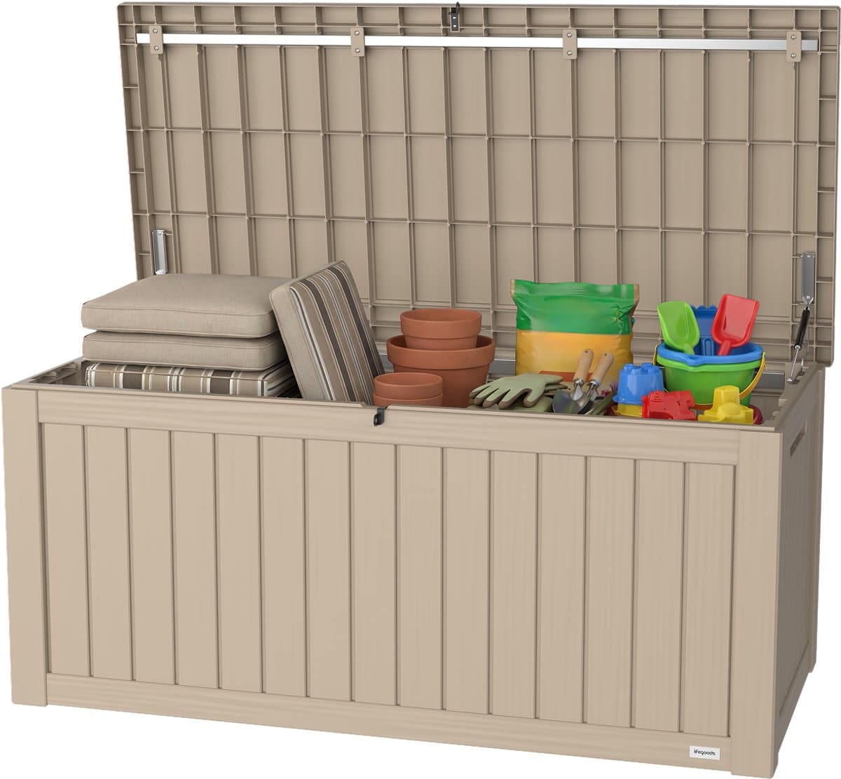 lifegoods opbergbox 450l kussenbox waterdicht tuinkussenbox roestvrij tuinbox 142x67x60 cm beige