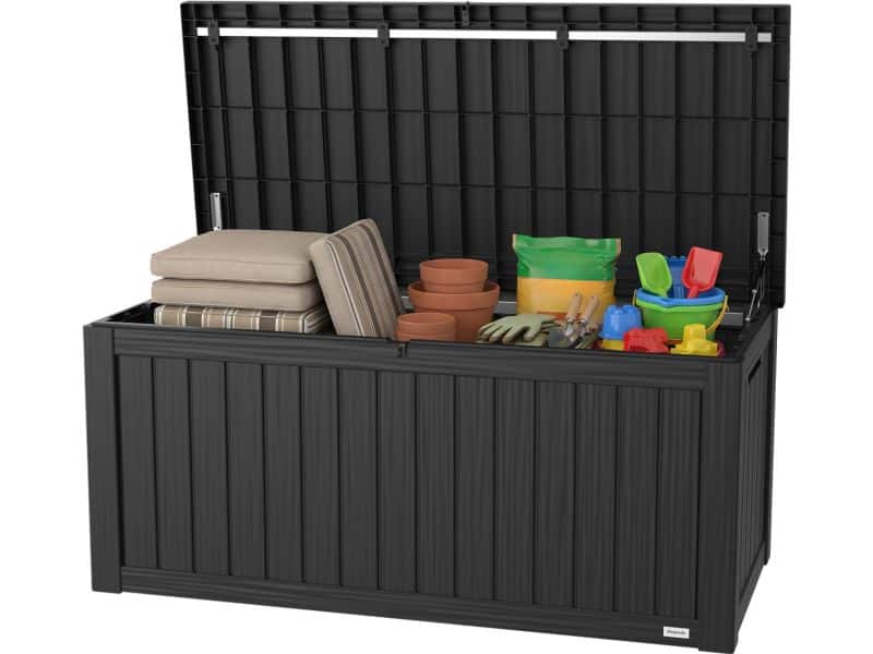 LifeGoods Opbergbox - 450L - Kussenbox - Waterdicht - Tuinkussenbox - Roestvrij - Tuinbox - 142x67x60 cm - Donkergrijs
