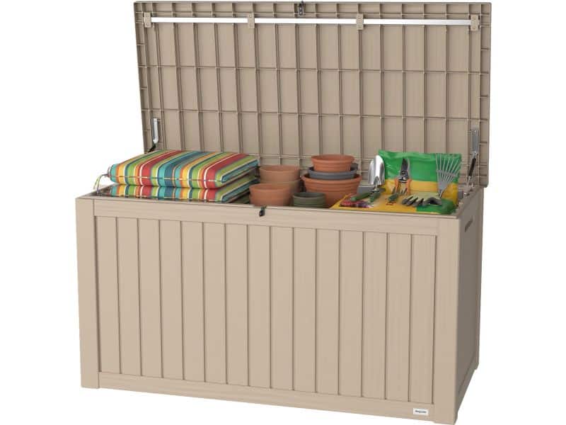 LifeGoods Opbergbox - 570L - Kussenbox - Waterdicht - Tuinkussenbox - Roestvrij - Tuinbox - 137.5x66.5x72.8 cm - Beige