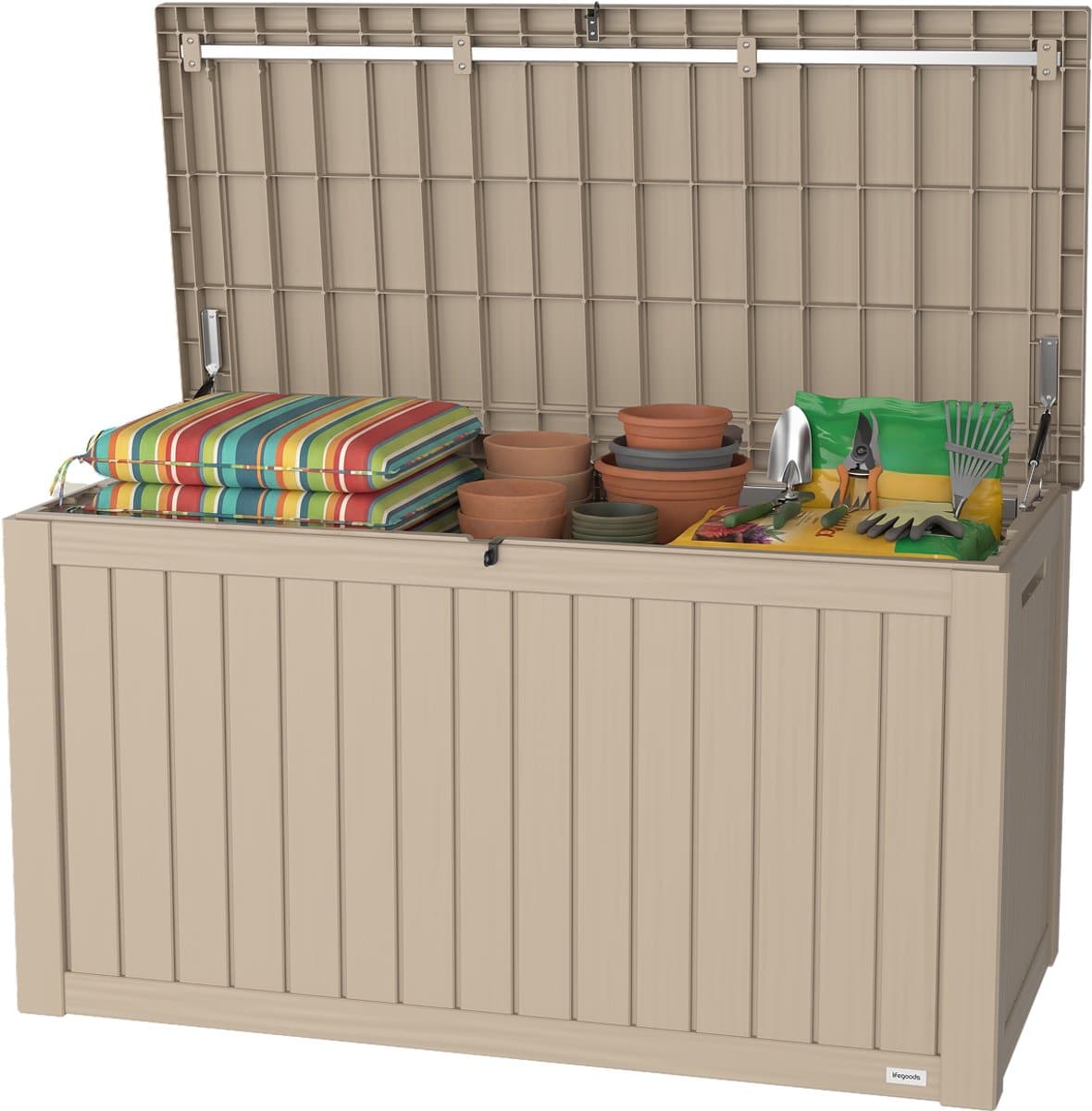 lifegoods opbergbox 570l kussenbox waterdicht tuinkussenbox roestvrij tuinbox 137.5×66.5×72.8 cm beige