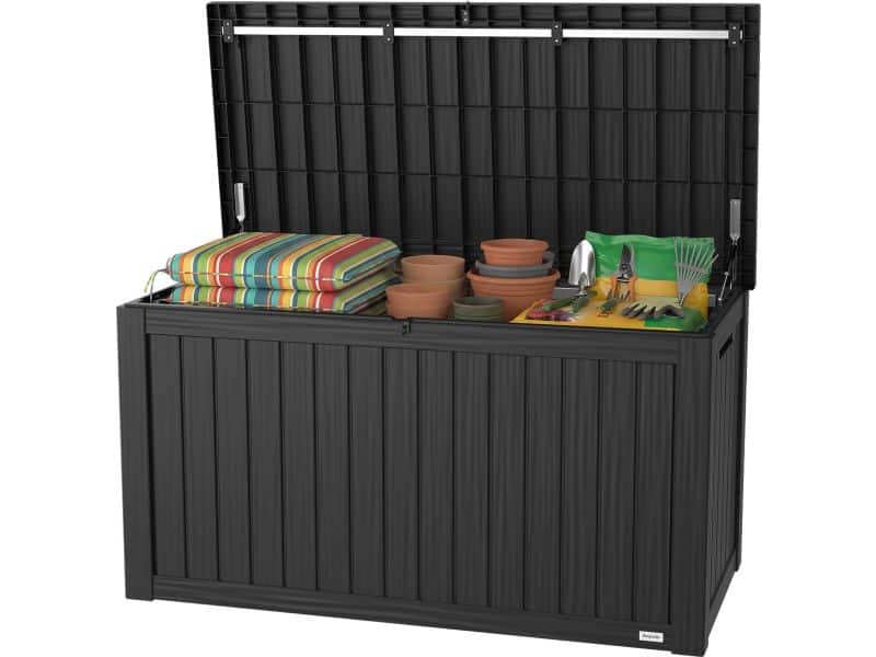 LifeGoods Opbergbox - 570L - Kussenbox - Waterdicht - Tuinkussenbox - Roestvrij - Tuinbox - 137.5x66.5x72.8 cm - Donkergrijs