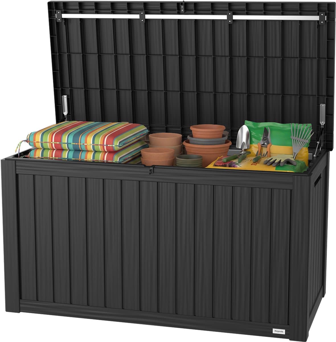 lifegoods opbergbox 570l kussenbox waterdicht tuinkussenbox roestvrij tuinbox 137.5×66.5×72.8 cm donkergrijs