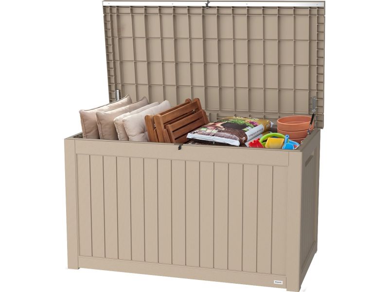 LifeGoods Opbergbox - 870L - Kussenbox - Waterdicht - Tuinkussenbox - Roestvrij - Tuinbox - 146.5x81.5x85.6 cm - Beige
