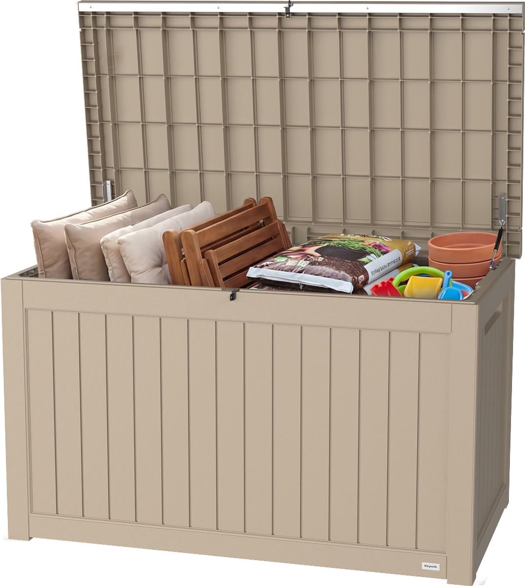 lifegoods opbergbox 870l kussenbox waterdicht tuinkussenbox roestvrij tuinbox 146.5×81.5×85.6 cm beige