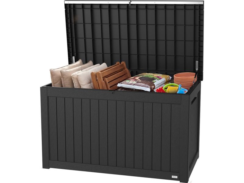 LifeGoods Opbergbox - 870L - Kussenbox - Waterdicht - Tuinkussenbox - Roestvrij - Tuinbox - 146.5x81.5x85.6 cm - Donkergrijs
