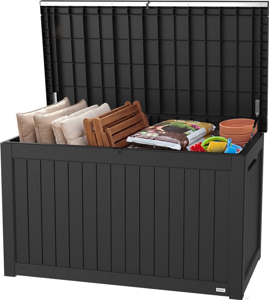 lifegoods opbergbox 870l kussenbox waterdicht tuinkussenbox roestvrij tuinbox 146.5×81.5×85.6 cm donkergrijs