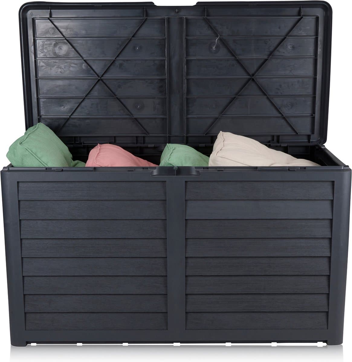 lifetime garden tuinkussenbox 420l opbergbox met deksel 117,3 x 65,3 x 54,8 cm tuinbox met slotoptie gebruik in tuin en garage kussenbox voor buiten zwart