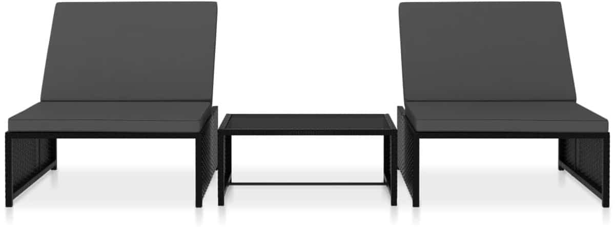 Ligbedden 2 st | Loungebed | Ligstoel met tafel poly