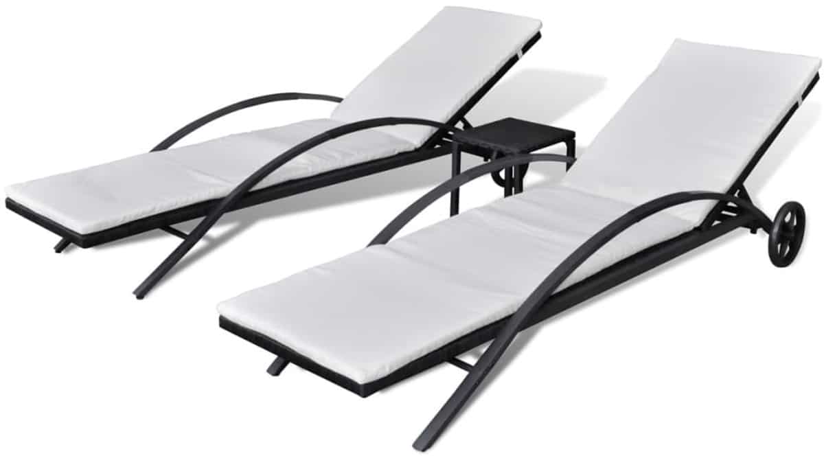 Ligstoel | Zonligstoel | Ligbedden met tafel poly rattan zwart