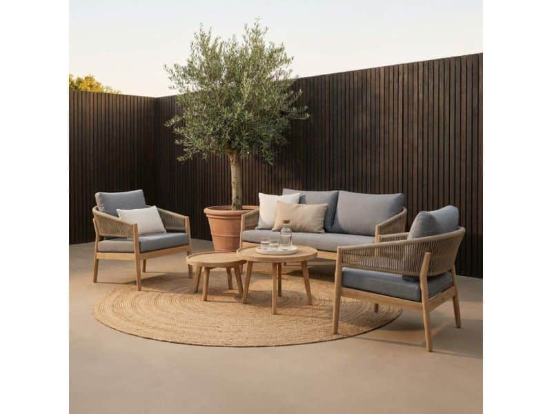 Loivre stoel-bank loungeset 5 personen | hardhout + touw | Royal Stone Brown | 5-delig