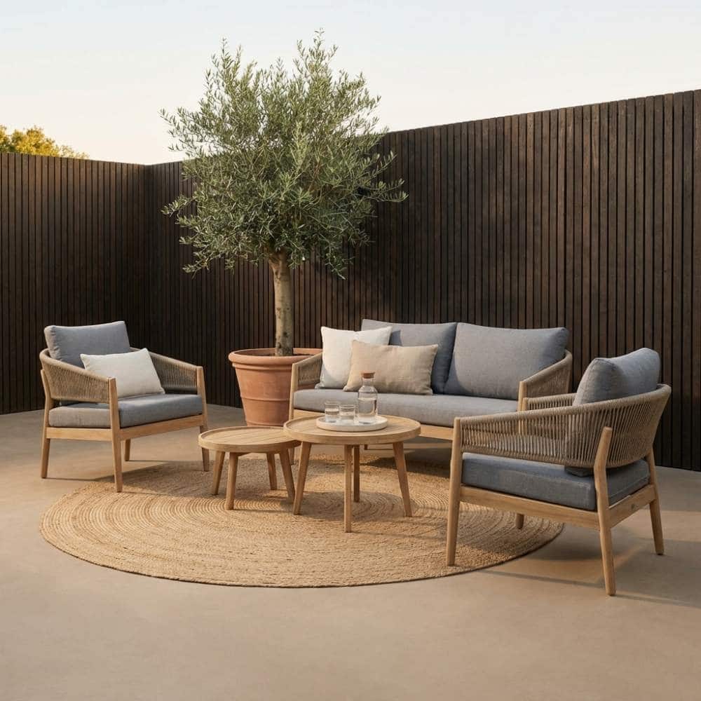 loivre stoel bank loungeset 5 personen | hardhout + touw | royal stone brown | 5 delig