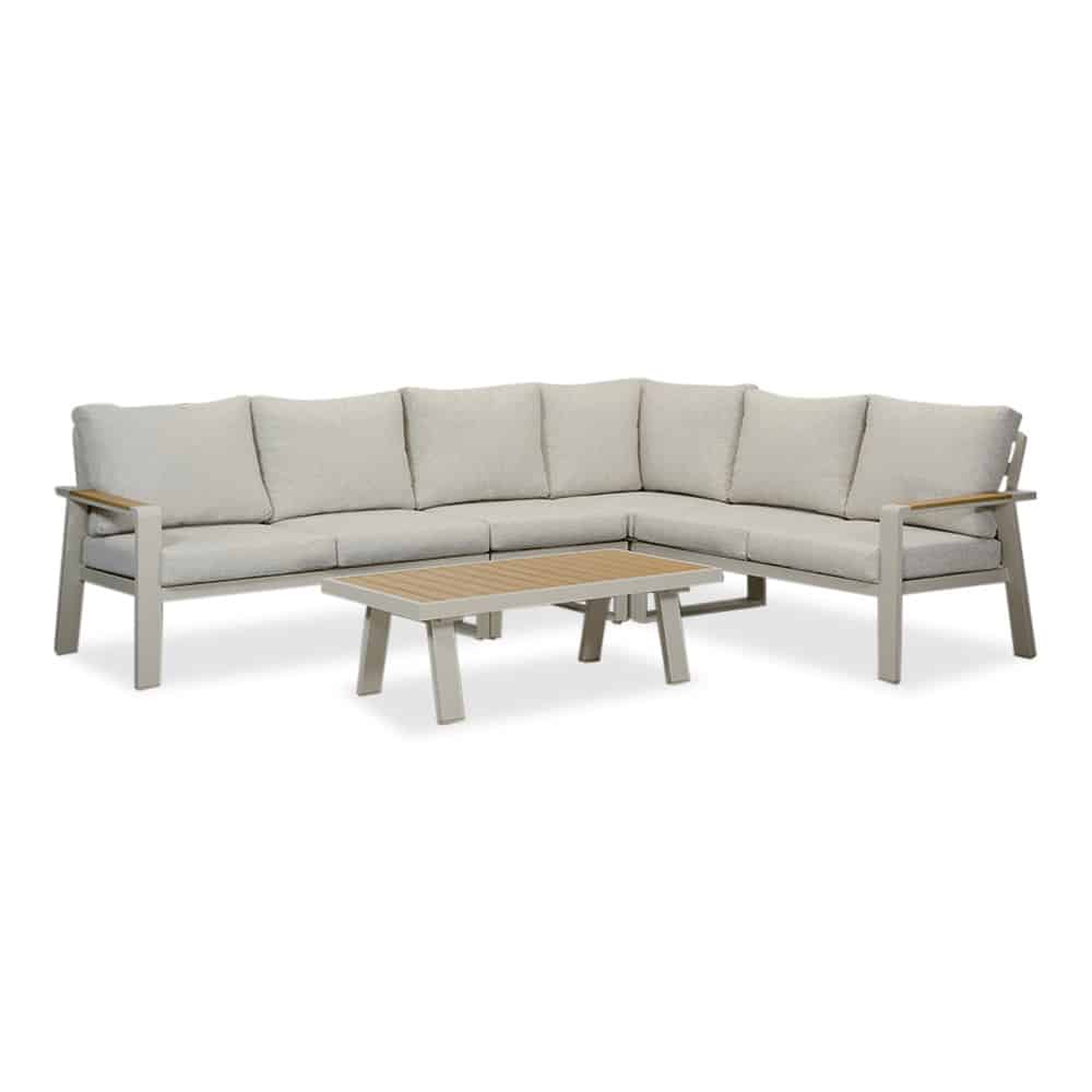 lola hoek loungeset l vorm 6 personen incl. tafel | aluminium + polywood | beige | 5 delig