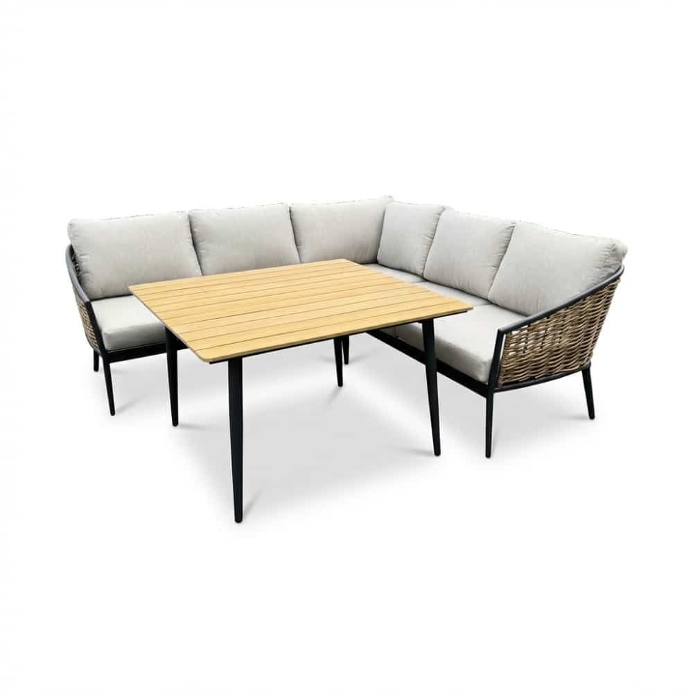 lucca dining loungeset 5 personen | wicker + aluminium | zand | 3 delig 219x219cm