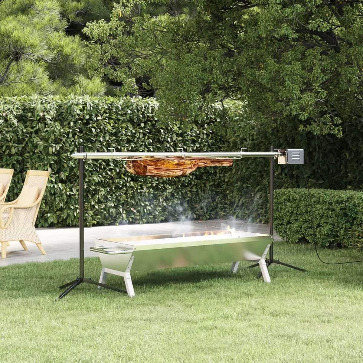 luxelivin’ automatische barbecue met motor 150×46,5×82,5 cm roestvrijstaal