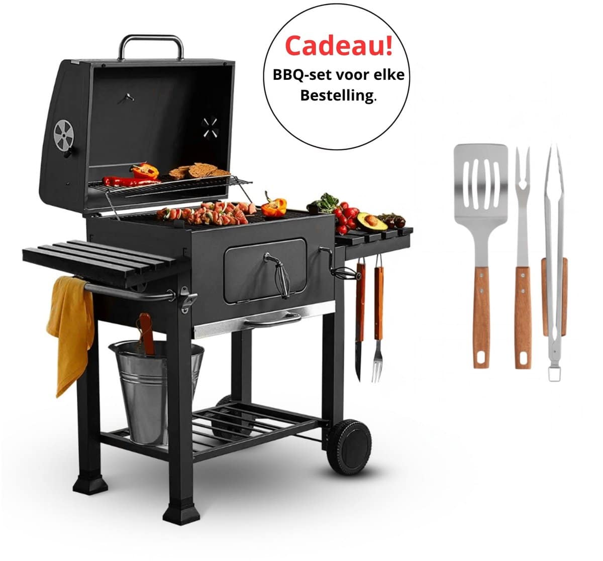 luxoralife® houtskool bbq smoker barbecue verstelbaar kolenrooster