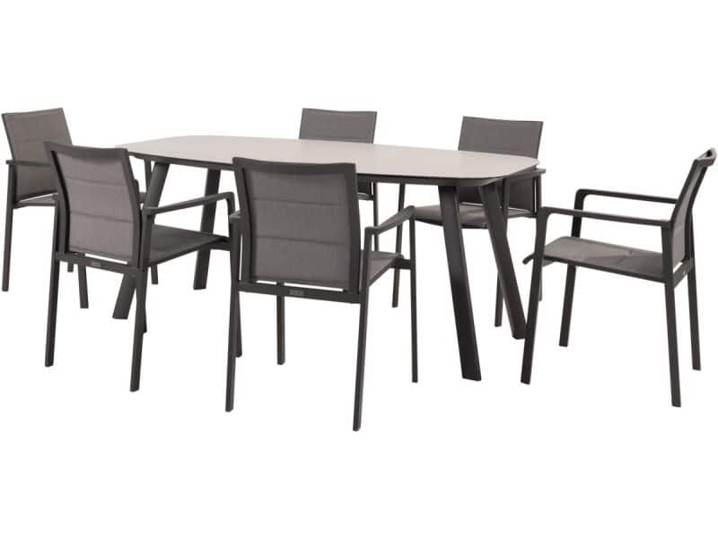 Manolo Cortina dining tuinset 180x95xH75 cm 7 delig keramiek antraciet