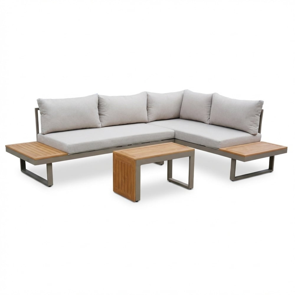 melbourne chaise longue balkon loungeset 4 personen | aluminium + polywood | beige | 3 delig 250x175cm