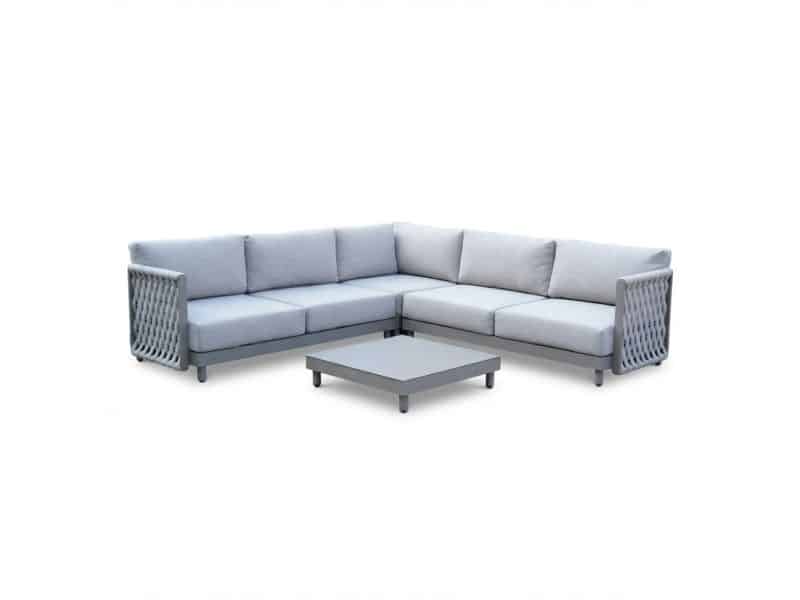 Mendoza hoek loungeset 5 personen | aluminium + touw | beige | 4-delig - 266x266cm