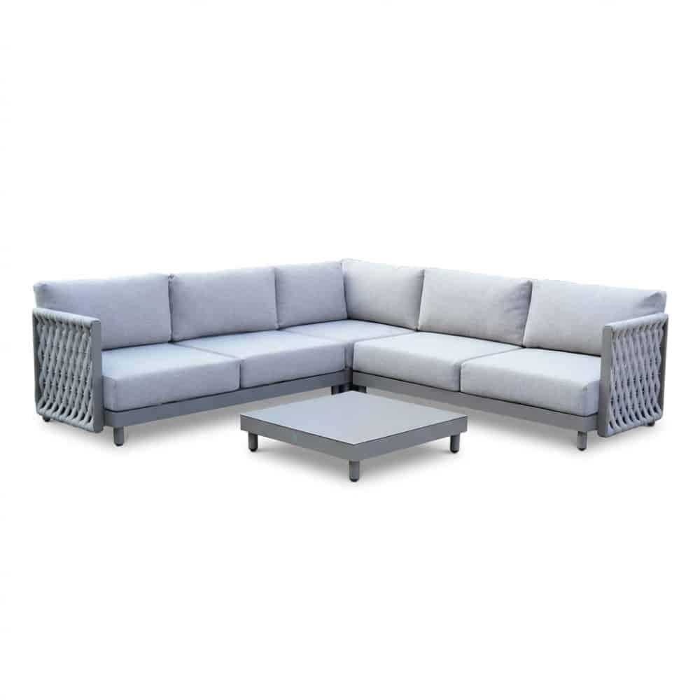 mendoza hoek loungeset 5 personen | aluminium + touw | beige | 4 delig 266x266cm