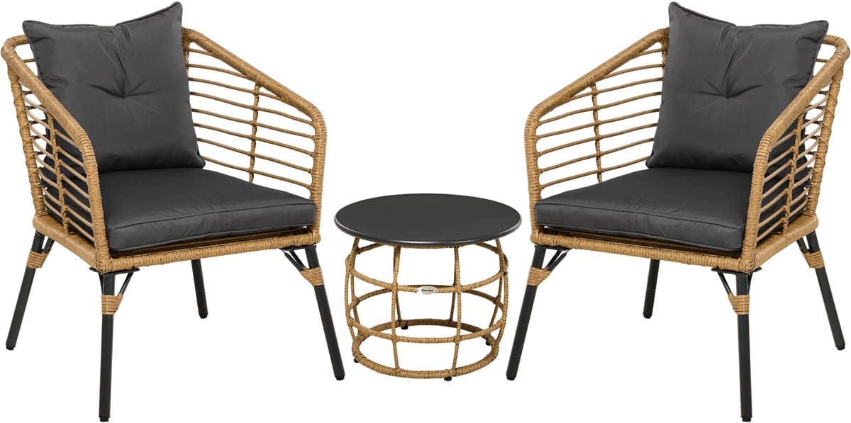 merax bistroset 3 delig 2 rattan tuinstoelen met kussens
