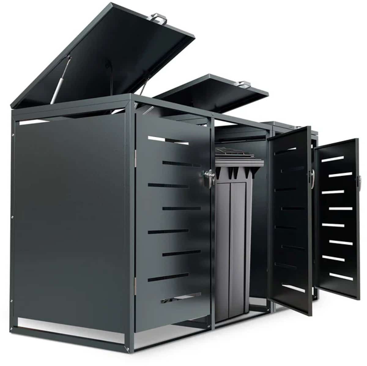 metalen containerberging / opbergbox / tuinopslagbox arel voor 120l of 240l afvalbakken 3 delig