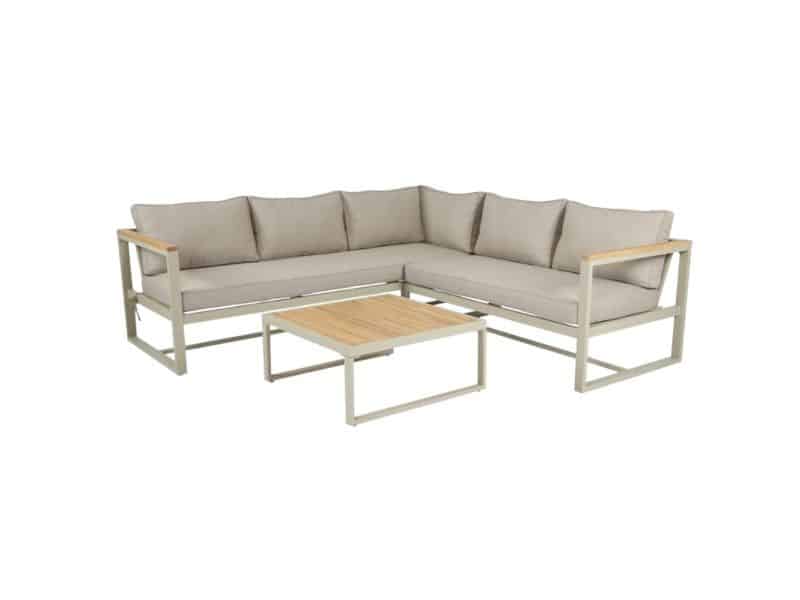 Milton hoek loungeset beige 5 personen | hardhout + staal | beige | 3-delig - 200x200cm
