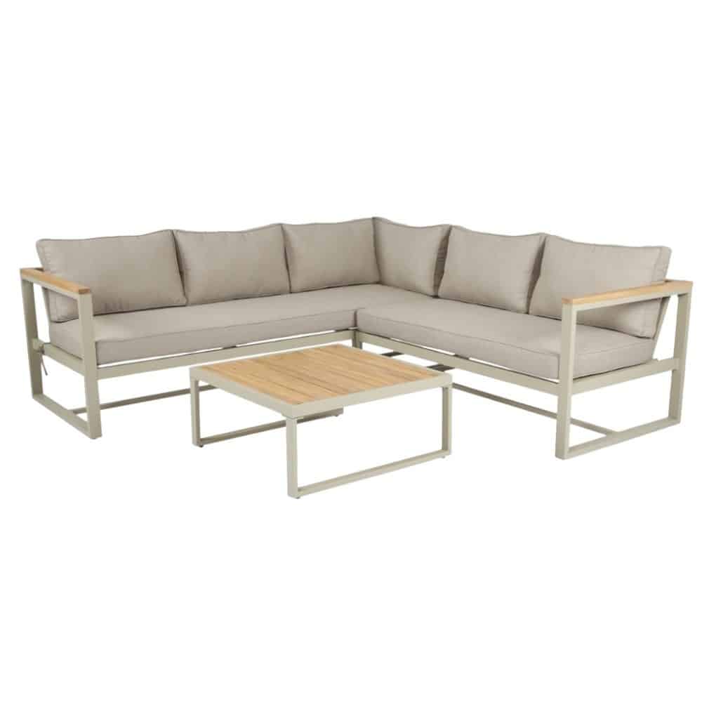 milton hoek loungeset beige 5 personen | hardhout + staal | beige | 3 delig 200x200cm