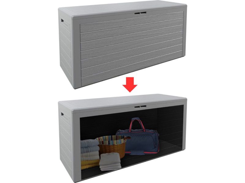 MKSS® Tuinkast - Tuinkist - Tuinkasten voor Buiten - Tuinberging - Kunststof - 120x60x50cm - Grijs - Hout Look