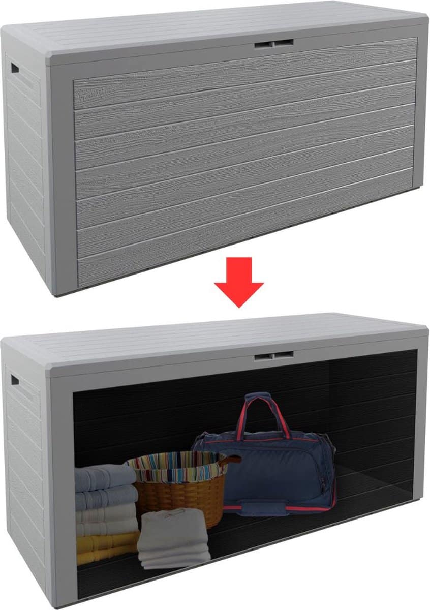 mkss® tuinkast tuinkist tuinkasten voor buiten tuinberging kunststof 120x60x50cm grijs hout look