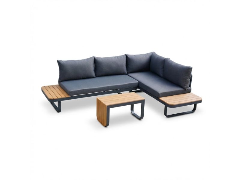 Montreal chaise longue balkon loungeset 4 personen | aluminium + polywood | antraciet | 3-delig