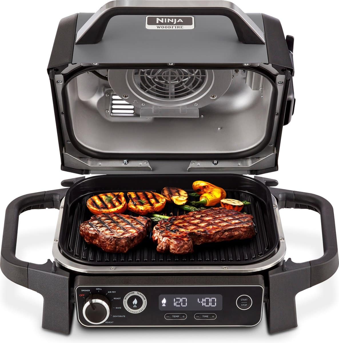 ninja woodfire 7 in 1 elektrische bbq grill, smoker & airfryer
