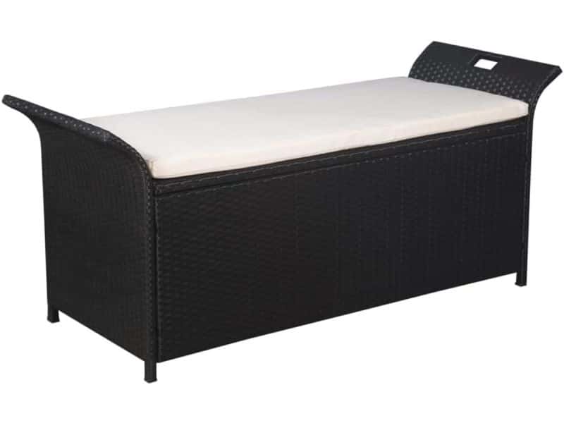 Opbergbank Poly Rattan Zwart en Crèmewit - Stijlvolle Halbank en Bankje met Opbergruimte