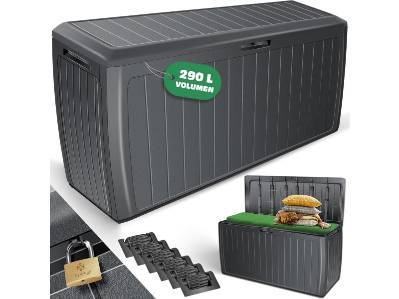Opbergbox 290 liter met wieltjes en handgrepen - Waterdichte kussenbox voor tuin en buitengebruik
