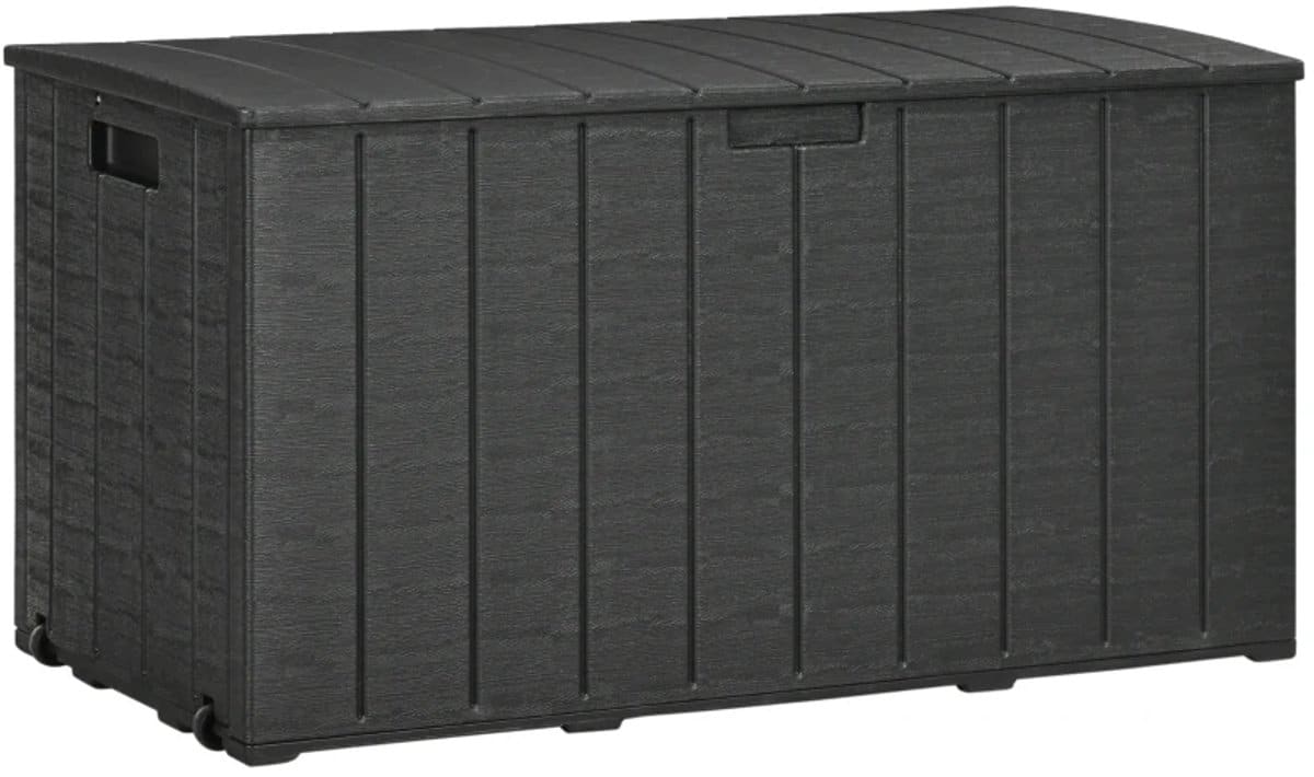 opbergbox met deksel tuinkussenbox 366l kussenbox met wielen tuinbox tuinopbergbox opbergdoos met verzonken handgrepen weersbestendig voor buiten in de tuin dubbelwandig kunststof zwart