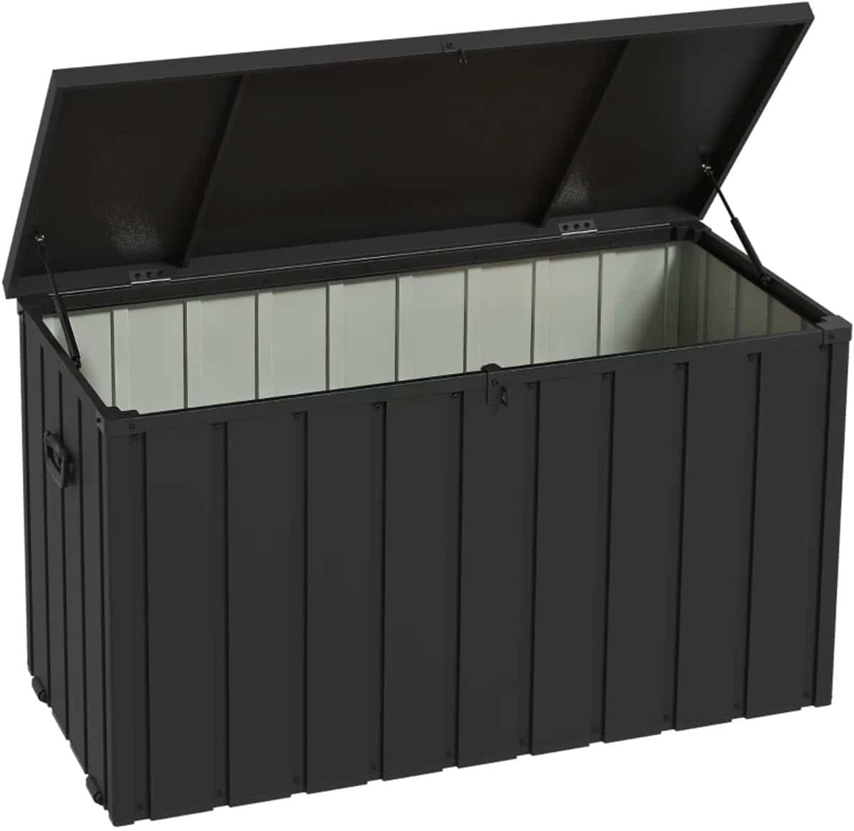 opbergbox met deksel tuinkussenbox 450l kussenbox met wielen tuinbox tuinopbergbox opbergdoos weersbestendig voor buiten in de tuin stalen frame donkergrijs