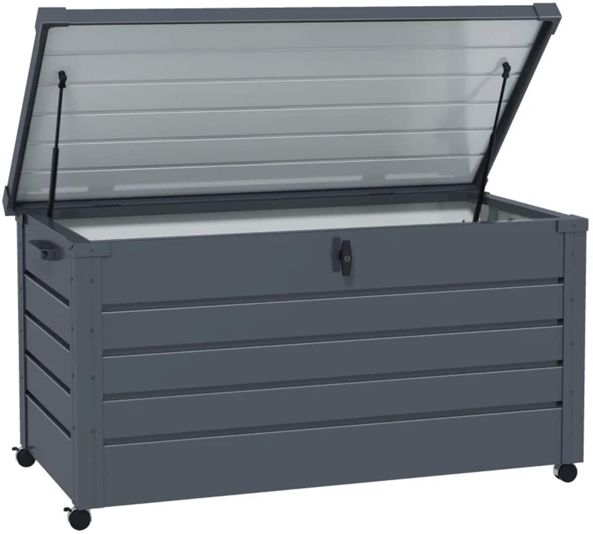 opbergbox met deksel tuinkussenbox met wielen kussenbox 311l tuinbox weersbestendig voor buiten in de tuin 100x62x65cm donkergrijs