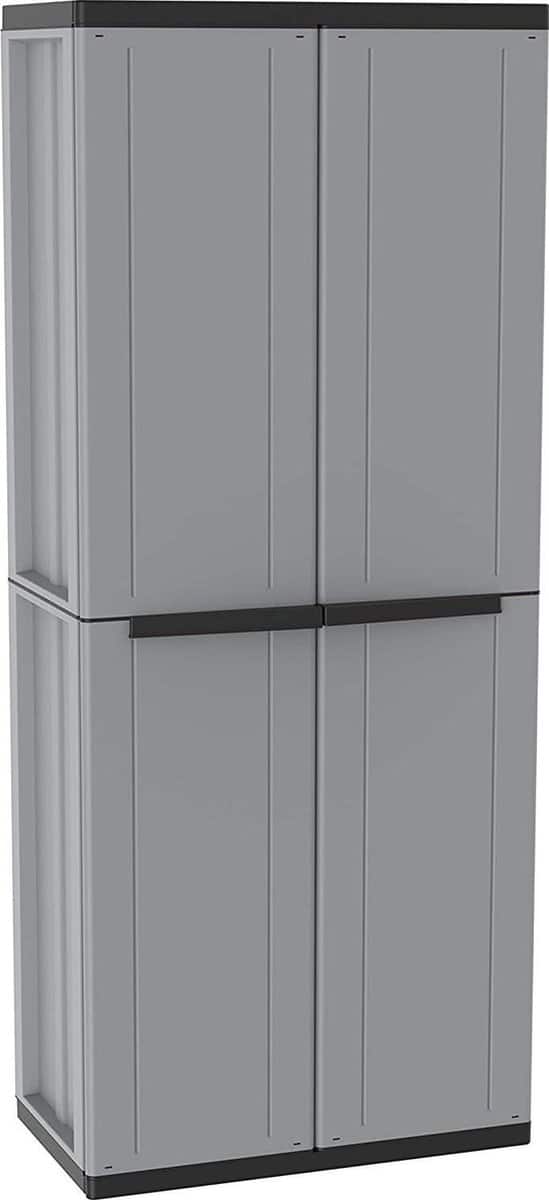 opbergbox tuin zinaps deluxe 1002820 opbergkast met planken, klep, staand, voor woonkamer, zwart, grijs/zwart, 68×37.5×163.5 cm