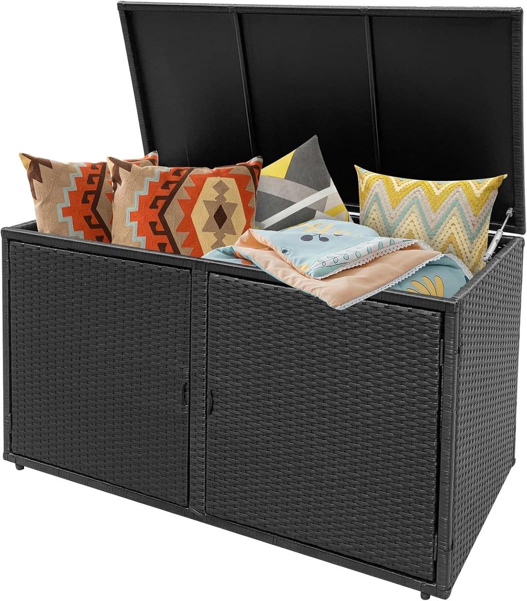 opbergbox van polyrotan 335l kussenbox met deksel & 2 planken