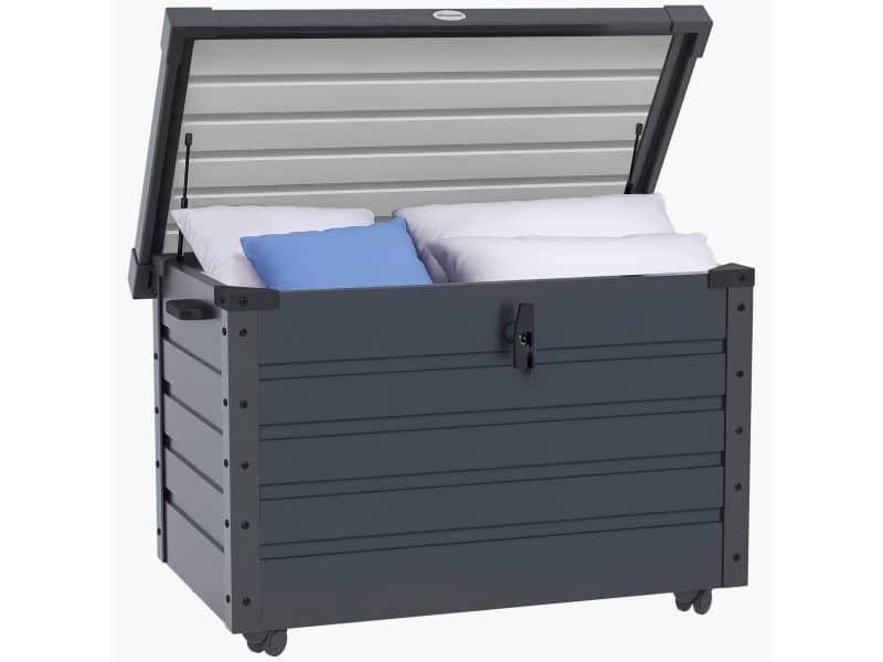 Opbergbox Voor Buiten, Tuinbox, Opbergbox Met Kussen, Weerbestendig, 4 Wielen, 100 cm x 62 cm x 65 cm, Donkergrijs