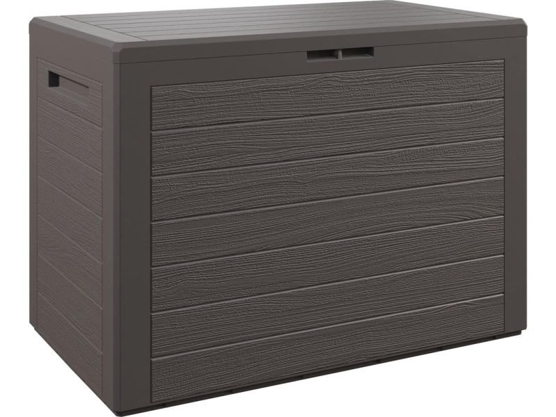 Opbergbox voor Tuin en Balkon, 190L, Waterafstotend, Bruin Houtlook, Afsluitbaar Deksel