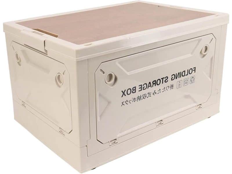 Opbergdoos 50L Plastic - Inklapbare Opbergbak met Houten Deksel - Multi-directioneel - Kastorganisator