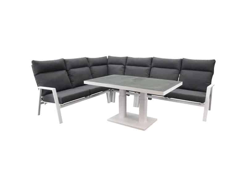Pacific hoek dining loungeset 5 delig aluminium verstelbaar wit