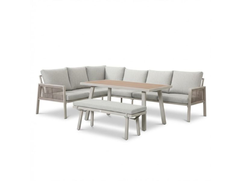 Palma dining loungeset 8 personen | aluminium + touw | beige | 4-delig - 255x195cm