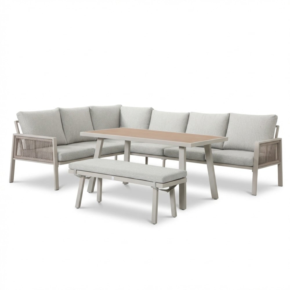 palma dining loungeset 8 personen | aluminium + touw | beige | 4 delig 255x195cm